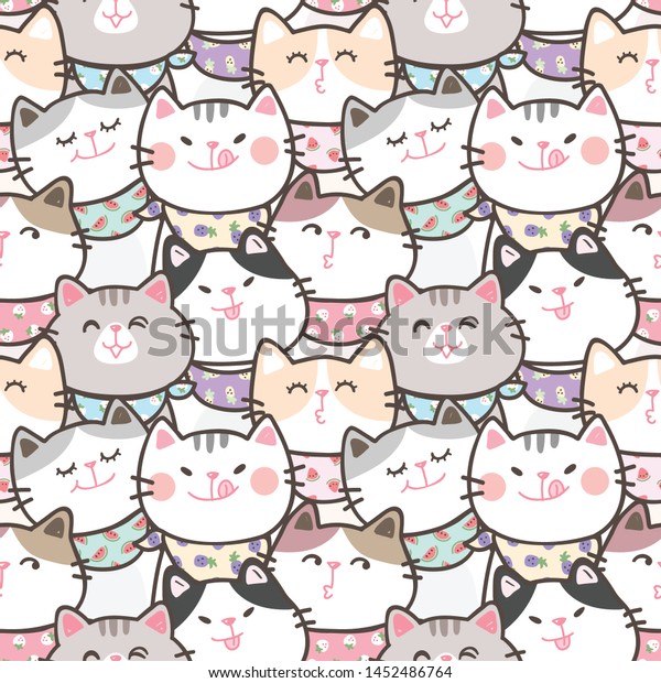 Seamless Pattern Cute Cartoon Cat Illustration Stock Vector (Royalty ...