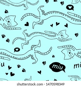 Seamless pattern with cute cartoon cats