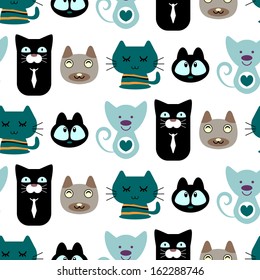 Seamless pattern with cute cartoon cats