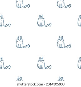 Patrón sin foco con lindos gatos de dibujos animados sobre fondo blanco. Papel mural de animales divertidos. Impresión de gatitos vectoriales.
