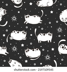 Seamless pattern with cute cartoon cats. Great for fabric, textile vector illustration