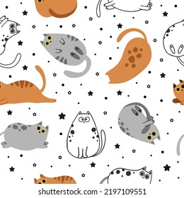 Seamless pattern with cute cartoon cats. Great for fabric, textile vector illustration