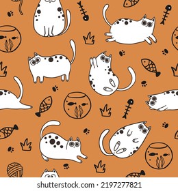 Seamless pattern with cute cartoon cats. Great for fabric, textile vector illustration