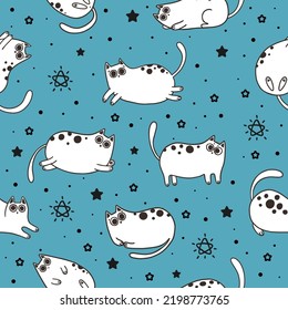 Seamless pattern with cute cartoon cats. Great for fabric, textile vector illustration