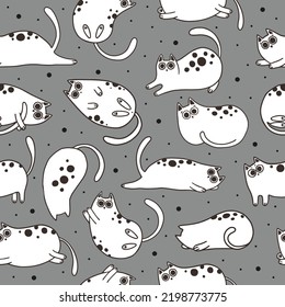 Patrón sin foco con lindos gatos de dibujos animados. Excelente para tela, ilustración vectorial textil