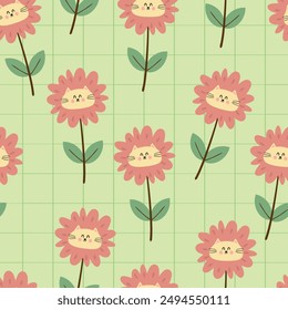 Patrón sin costuras con lindos gatos de dibujos animados, para estampados de tela, textiles, papel de envoltura de regalo. Vector colorido de los niños, estilo plano