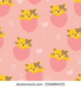 Seamless pattern with cute cartoon cats, for fabric prints, textiles, gift wrapping paper. children's flat and colorful style