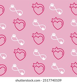 Seamless pattern with Cute cartoon cats. Lovely Kitten design. Hand drawn trendy vector illustration. Adorable pet background.