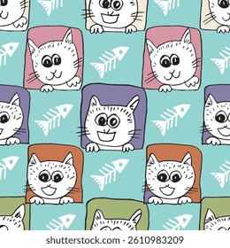  Seamless pattern with cute cartoon cats.