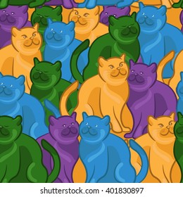 Seamless pattern of cute cartoon cats. Vector illustration
