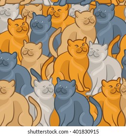 Seamless pattern of cute cartoon cats. Vector illustration
