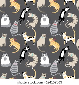 Seamless pattern with cute cartoon cats