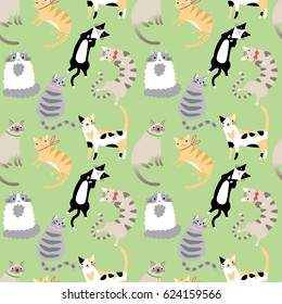 Seamless pattern with cute cartoon cats