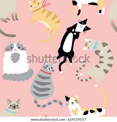 Seamless pattern with cute cartoon cats