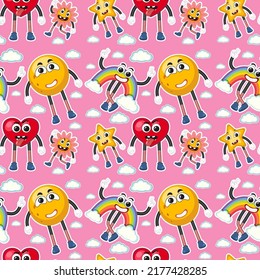 Seamless pattern with cute cartoon character illustration