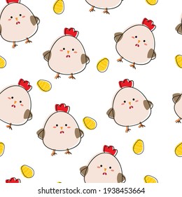 Seamless pattern with cute cartoon chicken for fabric print, textile, gift wrapping paper. colorful vector for kids, flat style