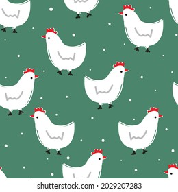 Nahtloses Muster mit süßem Cartoon-Huhn für Stoffdruck, Textilien, Geschenkpapier. bunter Vektorgrafik für Textilien, flach
