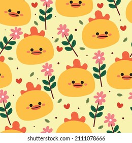 Nahtlose Muster süße Cartoon Hühnchen und Blumen. für Kinder Tapete, Stoffmuster, Geschenkpapier