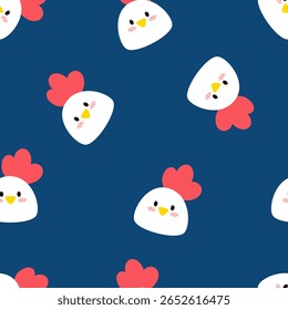Seamless pattern cute cartoon chicken. Cartoon farm birds animal characters design cards, texture for fabric, wrapping, textile, wallpaper, apparel and phone cases.