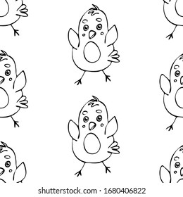 Seamless pattern of cute cartoon chickens for easter design. Vector illustration.