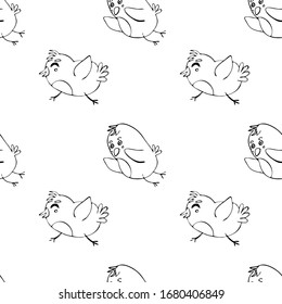 Seamless pattern of cute cartoon chickens for easter design. Vector illustration.