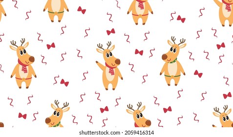 patrón impecable de adorables navidades de caricatura aisladas en fondo blanco. Imprimir, textura, papel envolvente, papel tapiz, textil, repetir.