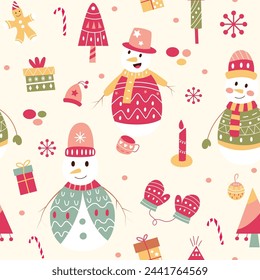 Seamless pattern of cute cartoon Christmas illustration