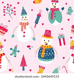Seamless pattern of cute cartoon christmas illustration