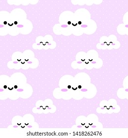 seamless pattern with cute cartoon cloud design on pink background