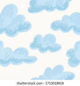 Seamless pattern with cute cartoon clouds. Vector childish background with sky. Vector hand drawn illustration in doodle style. Kids wallpaper, wrapping design, baby prints.