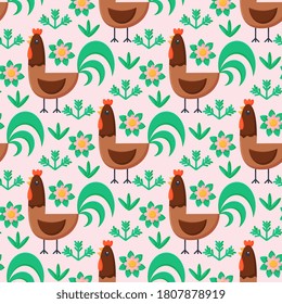 Patrón sin foco con unas lindas pollas de dibujos animados. Fondo vectorial. Ilustración del vector