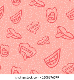Nahtloses Muster mit süßen Cartoon-farbigen Lippen, originale doodle Vektorgrafik