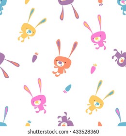 Seamless pattern with cute cartoon color bunny. Baby pattern. 