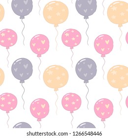Seamless pattern with cute cartoon colorful balloons. Vector illustration.