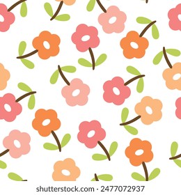 Patrón sin costura con las flores coloridas lindas de la historieta para las impresiones de la tela, los textiles, el papel de envoltura del regalo. Vector colorido de los niños, estilo plano