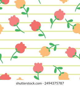 Seamless pattern with cute cartoon colorful tulips, for fabric prints, textiles, gift wrapping paper. children's colorful vector, flat style