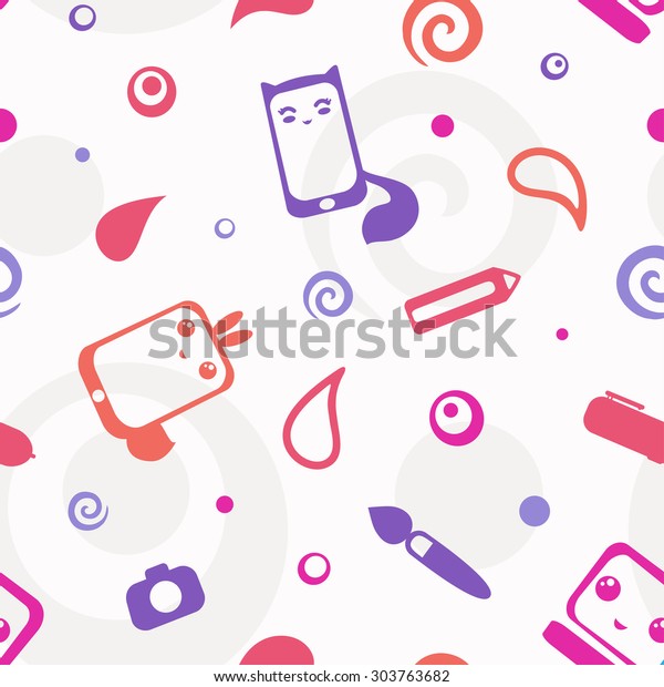 Seamless Pattern Cute Cartoon Computer Icons Stock Vector Royalty