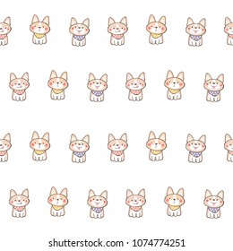 Seamless Pattern of Cute Cartoon Corgi Dog Design on White Background