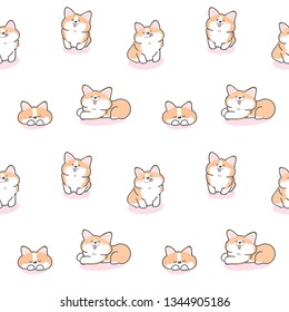 Seamless Pattern with Cute Cartoon Corgi Dog Design on White Background