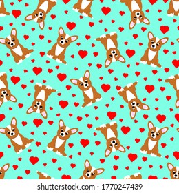 Seamless pattern with cute cartoon corgi. Vector illustration.