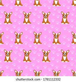 Seamless pattern with cute cartoon corgi. Vector illustration.