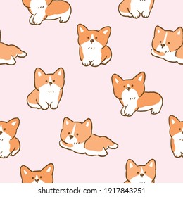 Seamless Pattern with Cute Cartoon Corgi Dog Illustration Design on Light Pink Background