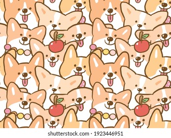 Seamless Pattern of Cute Cartoon Corgi Dog Illustration Design