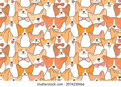 Seamless Pattern of Cute Cartoon Corgi Dog Design