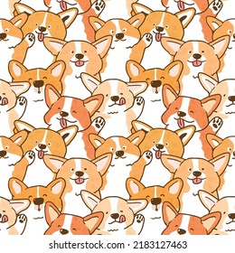 Seamless Pattern of Cute Cartoon Corgi Dog Illustration Design