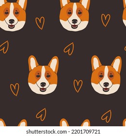 Seamless Pattern of Cute Cartoon Corgi Dog Design