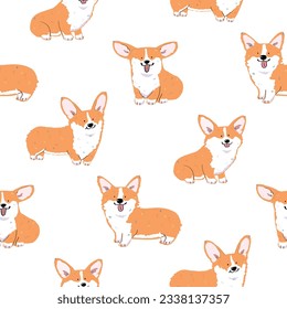 Seamless Pattern of Cute Cartoon Corgi Dog Design on White Background