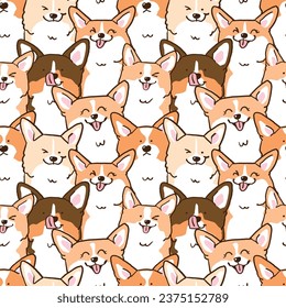 Seamless Pattern of Cute Cartoon Corgi Illustration