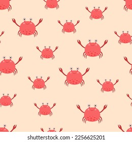 Seamless pattern cute cartoon crab. Vector illustration of a marine animal, background wallpaper.