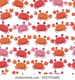 Seamless pattern with cute cartoon crabs
